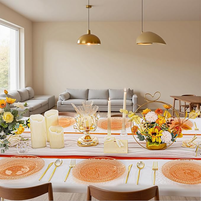 Rubtlamp 60Pcs Orange Plastic Plates, Orange Plastic Disposable Plates With Hammered Design, Party Platos Fancy Disposable Platos Include 30Dinner Plate,30Desssert Plate For Spring Easter