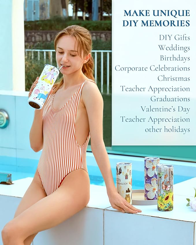 12 Pack 20oz Sublimation Tumbler Skinny Straight Bulk, Stainless Steel Double-Walled Insulated Sublimation Tumbler Blank for Heat Transfer, Gift Box