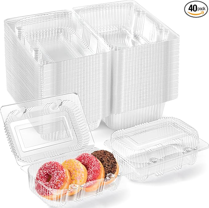 Zezzxu 40 Pack Clear Hinged Plastic Containers, Sturdy To Go Clamshell Food Containers with Lids, Disposable Take Out Boxes for Desserts Cake Slices Sandwich Salad Cookies (7.2 × 4.7 ×3 Inches)