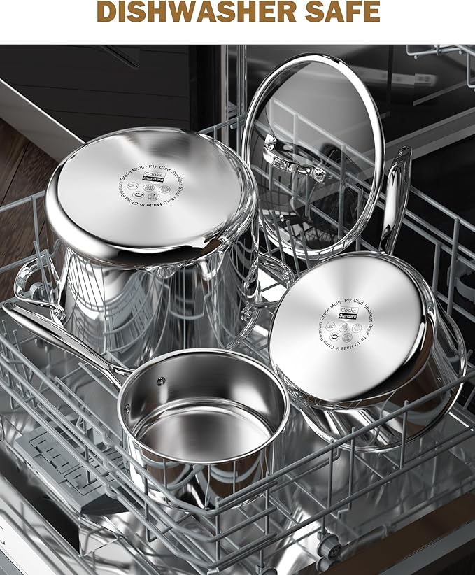 Cooks Standard Stainless Steel Saucepan Set 1.5 and 3 Quart, Multi-Ply Clad Sauce Pot With Glass Lid, Silver