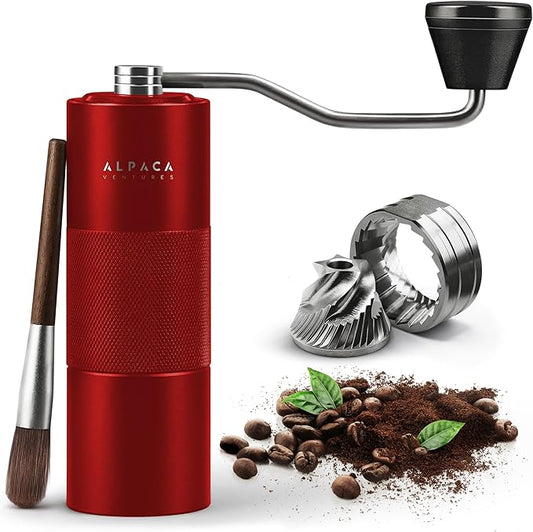 Premium Manual Coffee Grinder for Espresso, Pour Over & French Press with Stainless Steel Conical Burr, Precision Adjustable Hand Grinder, Compact Travel Size - by Alpaca Ventures