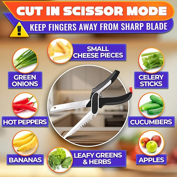 6-in-1 Cutting Board Scissors – Heavy Duty & Dishwasher-Safe Kitchen Shears with Ribbed No-Slip Blade, Spring-Assist, & Safety Lock – Meat, Fruits, Fish & Vegetable Scissors Food Cutter | Fish Scaler