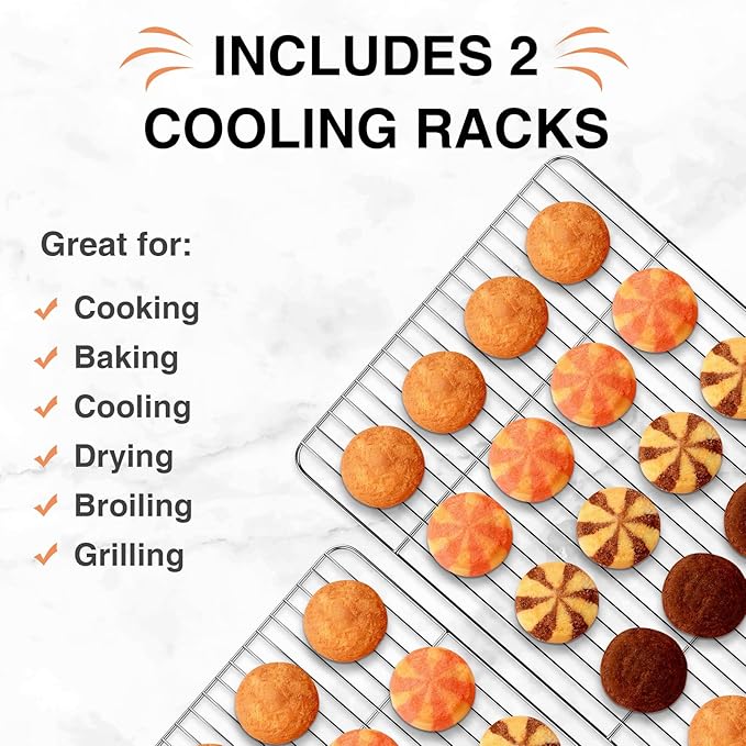 Cooling Rack and Baking Rack with Stainless Steel, 2 - Pack Heavy Duty Cooling Racks for Cooking and Baking, Rectangle Cookie Cooling Rack 16 x 12Inches, Oven & Dishwasher Safe