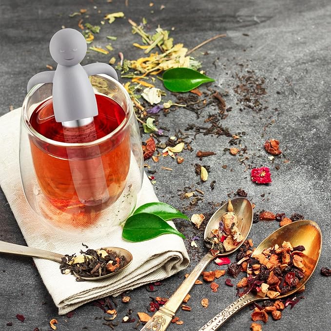 Hicarer 4 Pieces Tea Infuser for Loose Tea Cute Fine Mesh Tea Strainer Stainless Steel Tea Filter Ball Tea Diffuser Steeper for Teacups Teapots (Gray,Blue,Dark Brown,Purple)