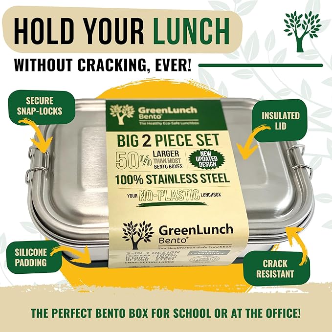 Stainless Steel Bento Box, BPA-Free Lunch box with Snack Pods & Crack-Resistant Lunch box Containers for Adults & Kids with snap locks - Perfect for School and Office