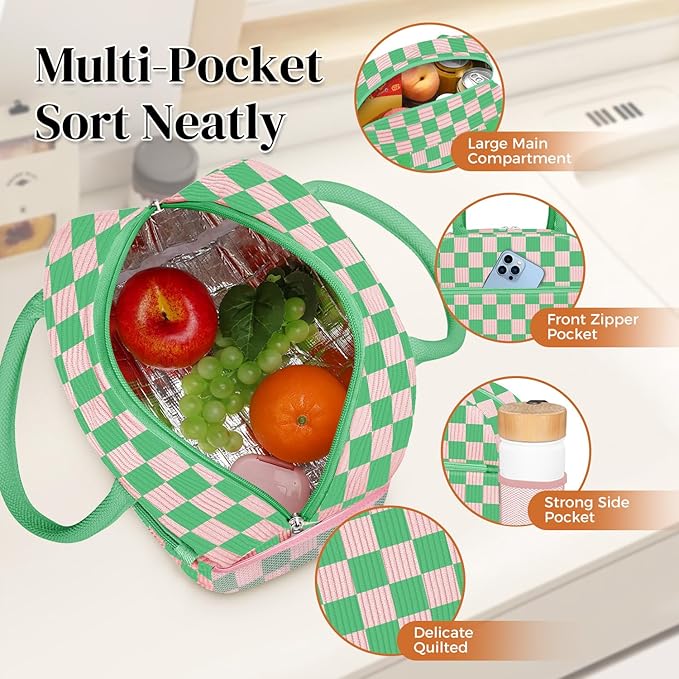 DALINDA Corduroy Lunch Box for Women,Insulated Lunch Bag Cute Cooler Tote Bag,Reusable 11L Large Capacity for Work Camping Picnic