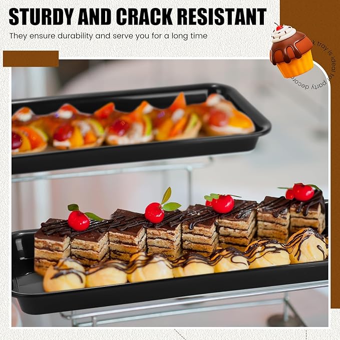 20 Pcs Serving Platters 14 x 6 Inch Rectangle Serving Trays Reusable Food Tray Dishes Dessert Trays Plastic Plates for Wedding Home Table Thanksgiving Christmas Party(Black)