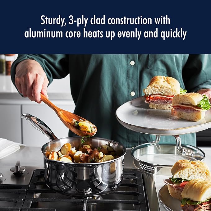 HENCKELS Clad H3 2-qt Saucepan, Induction Pan, Stainless Steel, Durable and Easy to clean