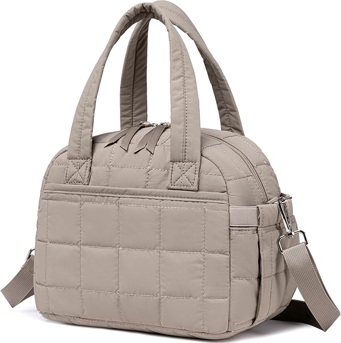 LEDAOU Lunch Box for Women Lunch bag Quilted Puffer Lunch Box with Adjustable Strap Insulated Reusable LunchBox for Work School Picnic Travel (Grey)