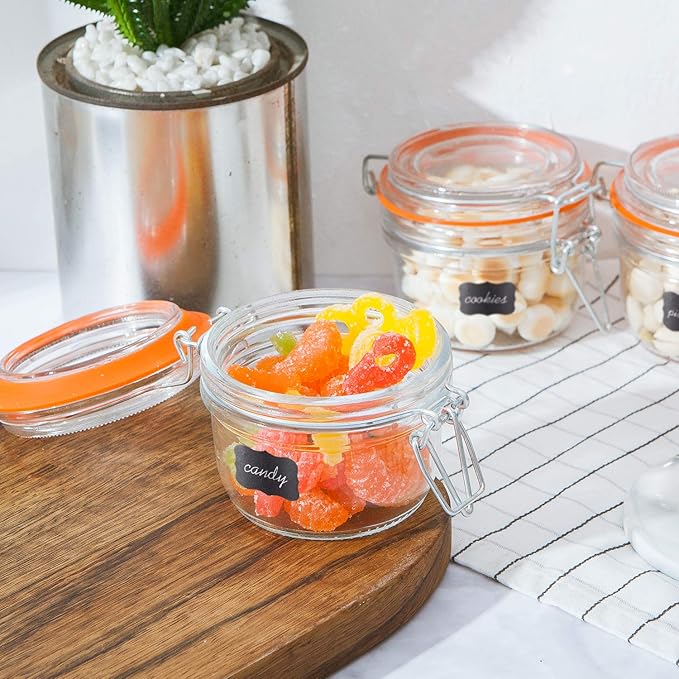 Encheng Small Glass Jars With Airtight Lids, Glass Spice Jar 5 oz,Maosn Jars With Leak Proof Rubber Gasket 150ml,Glass Storage Containers With Hinged Lid,Kitchen Canisters 12 Pack