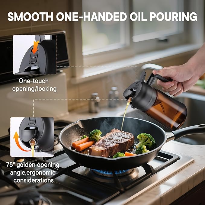 2 in 1 Oil Sprayer for Cooking, 16oz Olive Oil Dispenser Bottle for Kitchen, Food Grade Light-Blocking Leak Proof Glass Spray Bottle for Salad, Air Fryer, BBQ