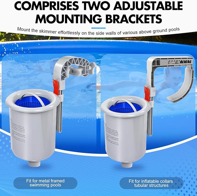 Above Ground Pool Surface Skimmer, Automatic Pool Skimmer for Top of Water, Wall Mount Surface Skimmer with Removable Skimmer Basket, Floating Pool Filter Pool Cleaning Maintenance Kit