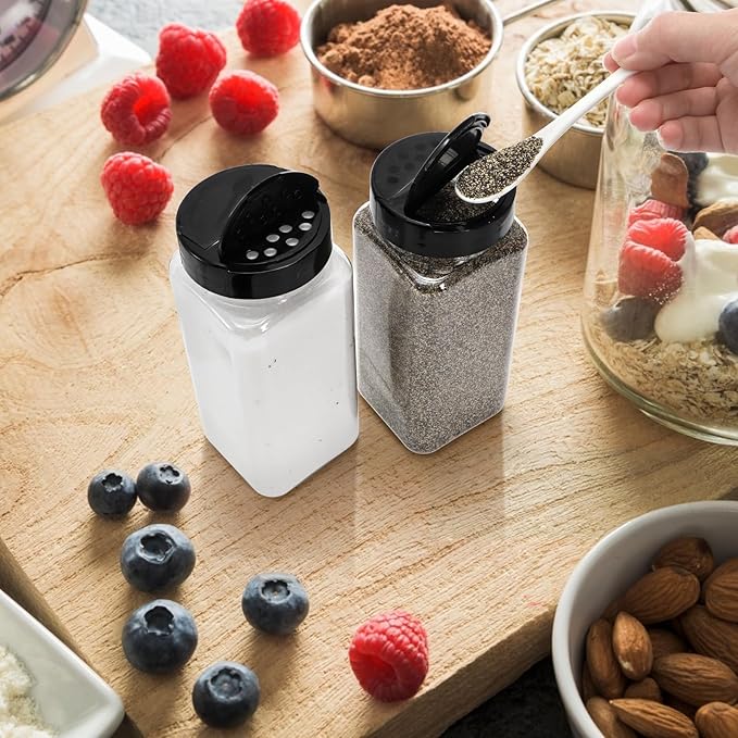 Hacaroa 16 Pack 20 Oz Plastic Spice Jars with Shaker/Pourer Lids, Square Large Empty Seasoning Containers Clear Spice Bottles for Dry Food, Condiments, Herbs, Powders