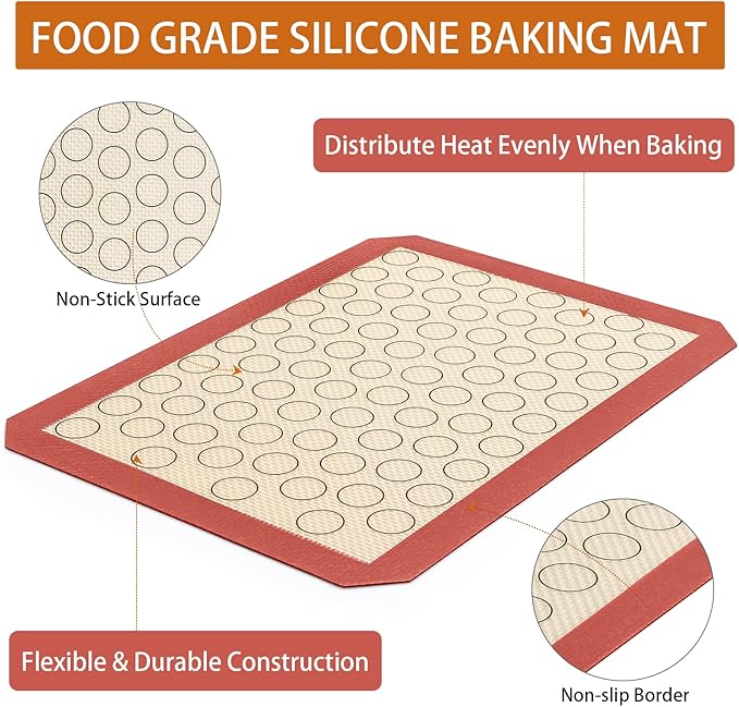 Baking Sheet with Silicone Mat Set of 4 [2 Sheets + 2 Mats], Deedro Stainless Steel Cookie Sheet Baking Pan with Silicone Baking Mat, 10 x 8 x 1 Inch, Non Toxic, Heavy Duty, Easy Clean