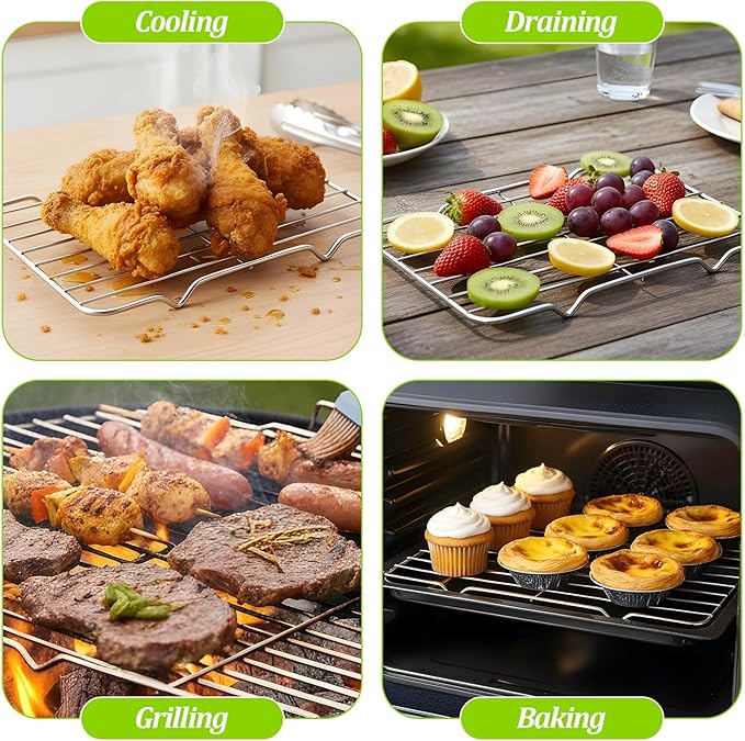 Wire Rack for Cooking, Stainless Steel Wire Rack 5.3 x 8.46 Inch Heavy Duty Wire Grate Oven Grilling Racks Rectangle Baking Cooling Steaming Easy to Clean