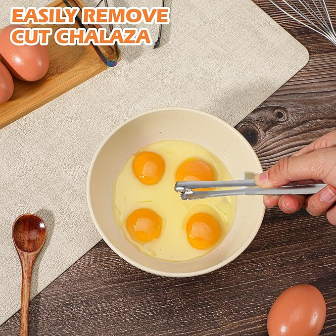 Egg Tools Chalaza Removal Tool, 3pcs Toothed Multipurpose Kitchen Tongs Stainless Steel Ice Clip Eggs Chalaza Remover Egg Separators for Food Cooking Pastry Cake Bakers Chef