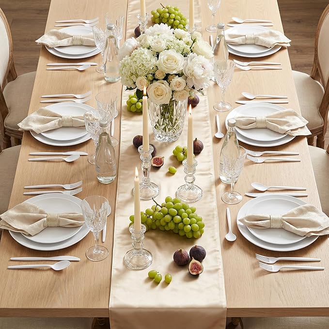 Supernal 180PCS White Plastic Silverware,White Utensils Set Disposable,Disposable Silverware Include 60 Forks,60 Knives,60 Spoons,Heavy Duty Party Cutlery for Birthday,Dinner,Wedding (Pack of 2)