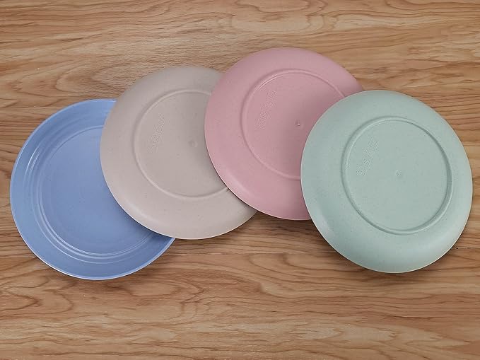 LuckyZone 7 Inches Small Unbreakable Wheat Straw Plates - Reusable Plate Sets of 6 - Dishwasher & Microwave Safe - Healthy, BPA Free & Eco-Friendly (7 Inches/6Color)