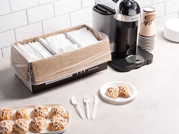 1000 Count White Silverware Set, 334 Plastic Forks, 333 Spoons, 333 Knives, Medium Weight BPA Free Disposable Plastic Cutlery Set, Bulk Combo Pack Flatware Set for Party Supplies