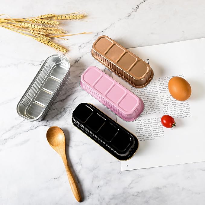 Mini Loaf Baking Pans with Lids and Spoons (50 Pack, 6.8oz) Rectangle Aluminum Foil Baking Pans Tins Containers - Cupcake Containers Wrappers Cheesecake Creme Brulee Ramekins