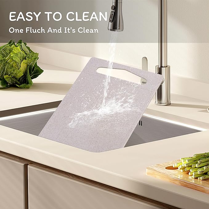 Cutting Board for Kitchen, Wheat Straw Fiber Cutting Board, Dish Washer Safe, w/Juice Grooves for Meat, Veggies,Easy Grip Handle, Non-slip Surface,Eco-friendly,Serveware Accessories(13.5‘x8.9‘)