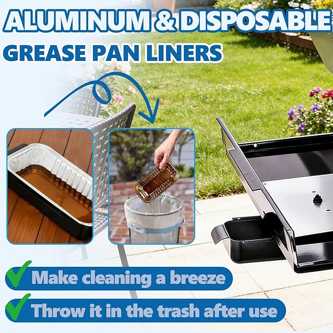 SafBbcue 9328812P06 Grill Grease Drip Pan for Charbroil Gas Grill Drip Tray G416-0015-W1, Grease Cup Catcher Holder with 12 Pack Aluminum Foil Disposable Liner for Charbroil Grills Replacement Parts
