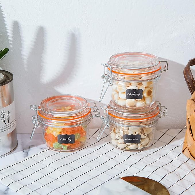 Encheng Small Glass Jars With Airtight Lids, Glass Spice Jar 5 oz,Maosn Jars With Leak Proof Rubber Gasket 150ml,Glass Storage Containers With Hinged Lid,Kitchen Canisters 12 Pack