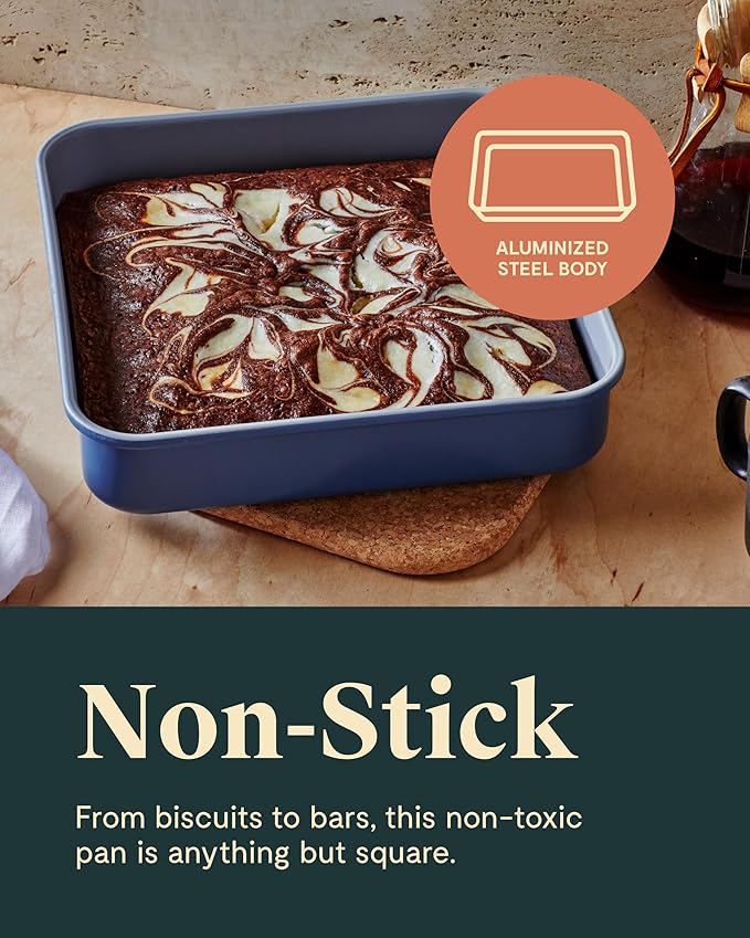 Caraway 9” Square Pan Duo - Non-Stick Ceramic Coating - Free From Forever Chemicals - Cake Pan Perfect for Brownies, Lemon Bars, & More - Marigold