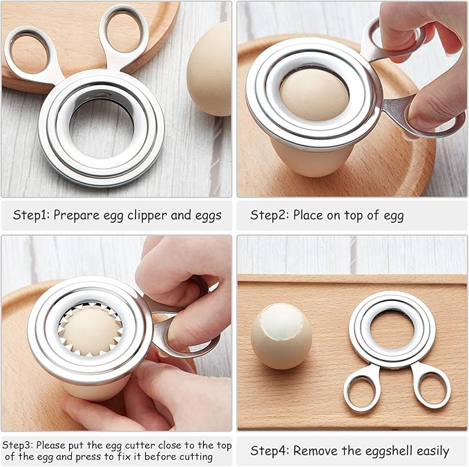 Boao 2 Pieces Egg Topper Cutter Stainless Steel Boiled Egg Cutter Cracker Shell Scissors Opener for Kitchen Tool Supply