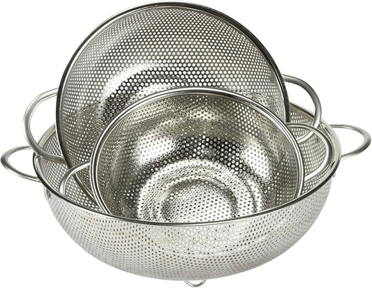 Chef Craft Quick Drain Microperforated Colander Set, 1.5 Quart, 2.5 Quart, and 5 Quart 3 Piece Set, Stainless Steel