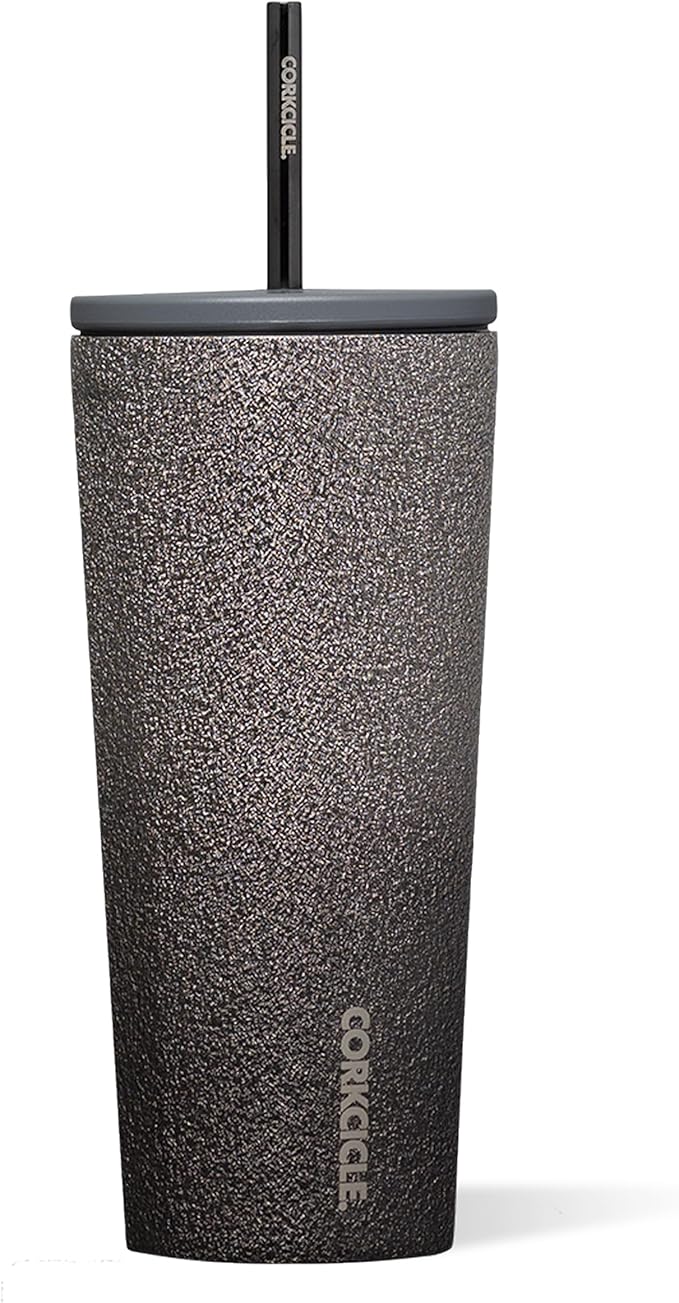 Corkcicle Cold Cup Insulated Tumbler with Straw - Keeps Drinks Cold for 12 Hours - Triple-Insulated Stainless Steel - Leak-Resistant Lid - Summer Drinkware Gift - 24 oz - Steel Shadow