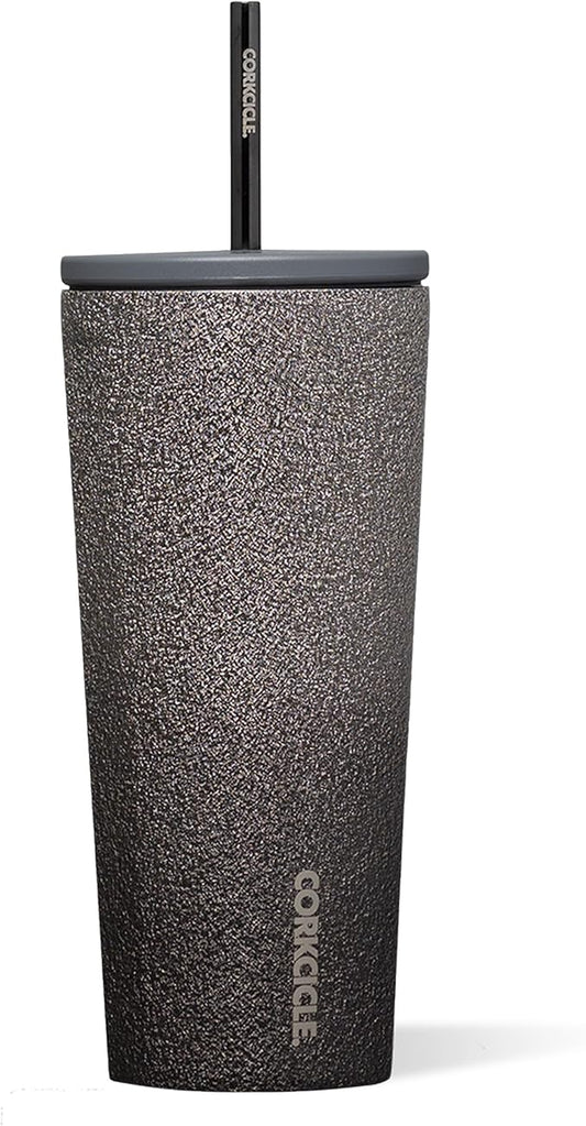 Corkcicle Cold Cup Insulated Tumbler with Straw - Keeps Drinks Cold for 12 Hours - Triple-Insulated Stainless Steel - Leak-Resistant Lid - Summer Drinkware Gift - 24 oz - Steel Shadow