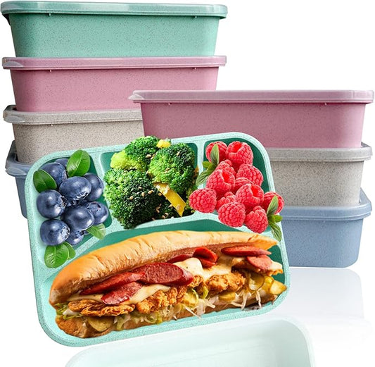 Aellabus 8 Pack Bento Box, Lunch Containers Wheat Straw Meal Prep Containers Reusable, Microwave and Dishwasher Safe Lunch Containers for Adults, Bento Lunch Box for Kids