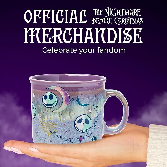 Silver Buffalo Disney Nightmare Before Christmas Jack Skellington Mystic Opulence Reactive Glaze Ceramic Camper Mug, 20 Ounces