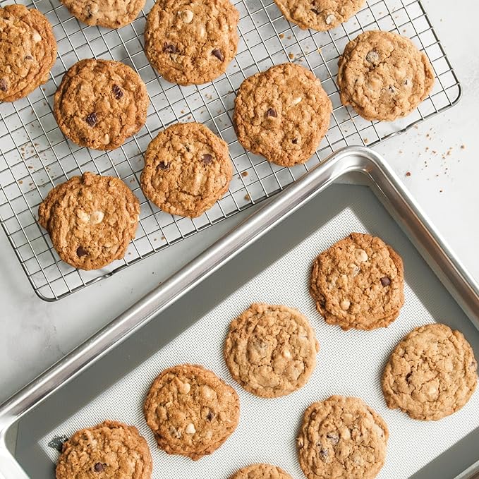 Nordic Ware Naturals Half Sheet Pan, Deluxe Silicone Liner and Cooling Rack, Cookie or Roasting Bakers Set