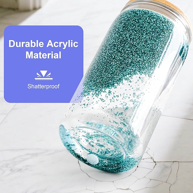 12 Pack Acrylic Snow Globe Tumbler with Bamboo Lids and Straws 16 oz Plastic Snowglobe Tumbler with Pre Drilled Hole Clear Double Wall Snowglobe Cups for Snow Globe Glitter DIY