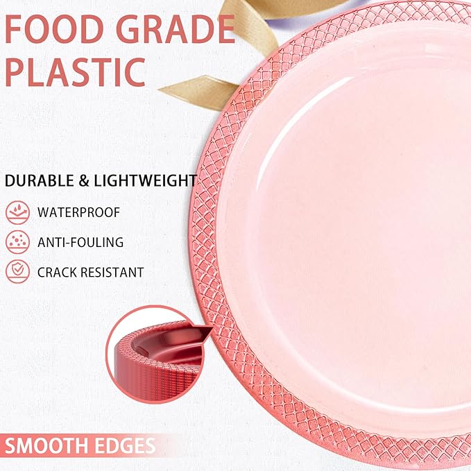 WELLIFE Neon Red Party Plates 7 Inch -150 Count, Translucent Red Plastic Disposable Dessert Plates for New YearFluorescent Neon Theme Party Cake Salad Appetizers Easter Mother's Day