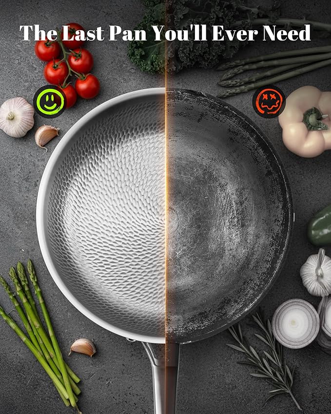 Titanium Wok Pan,13in Pure Titanium Hammered Pro pans, Non Stick Skillet for Cooking, Non-Toxic, PFAS/PFOA/PTFE Free Cookware, Dishwasher&Oven Safe, Kitchen Induction Compatible