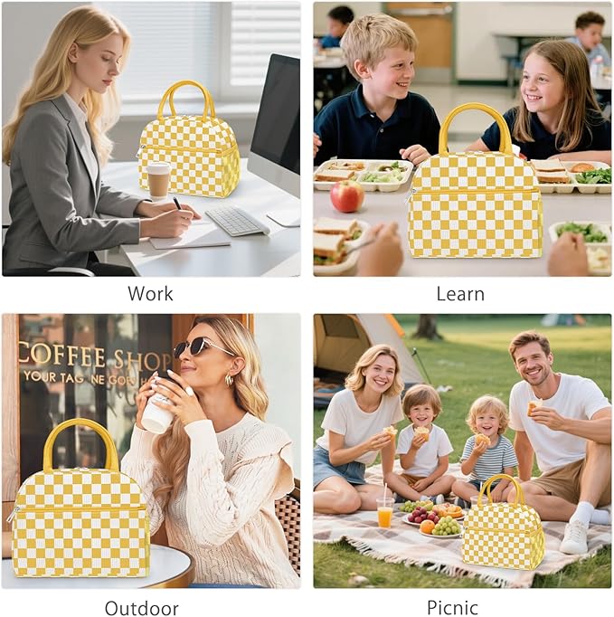 DALINDA Corduroy Lunch Box for Women,Insulated Lunch Bag Cute Cooler Tote Bag,Reusable 11L Large Capacity for Work Camping Picnic