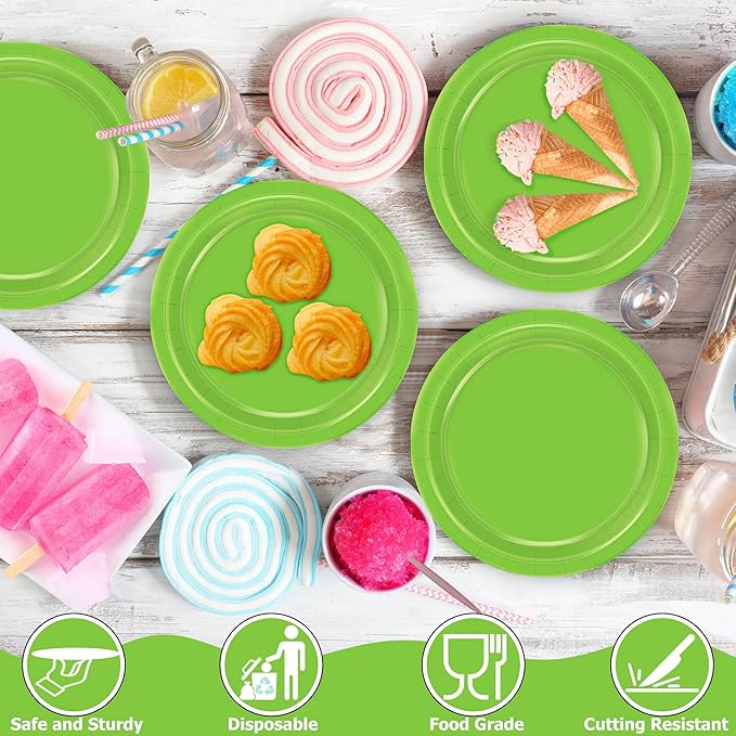 QZYL 50 PCS Disposable Plates Lime Green, 7" Bulk Paper Plates, Dessert Plates Disposable, Heavy Duty Paper Plates, Party Dinnerware for Green Party Theme Wedding Bridal Birthday Party Decorations