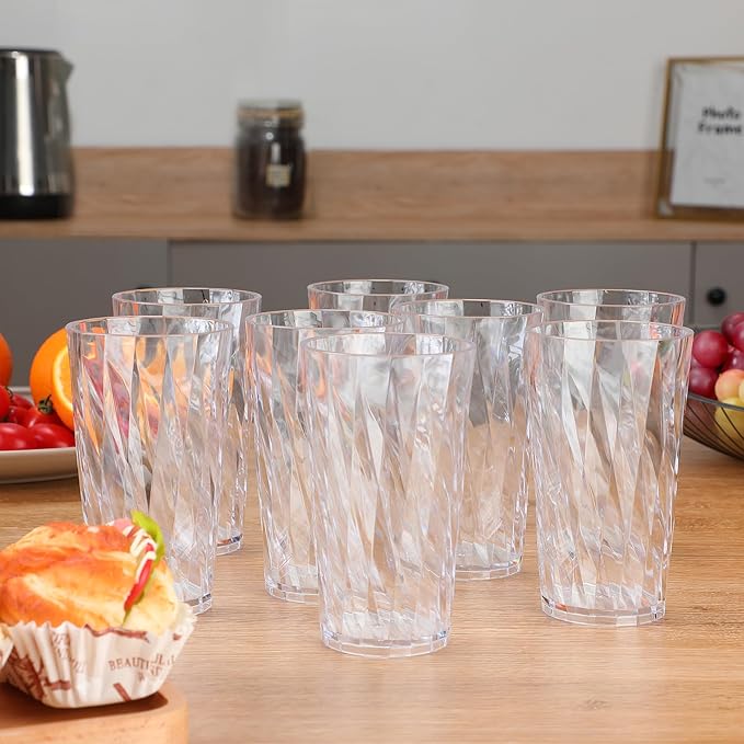 Unbreakable Plastic Drinking Glasses，set of 8, shatterproof drinking cups, plastic glass cups, 10 ozplastic Tumbler Cups, Dishwasher Safe (transparent)