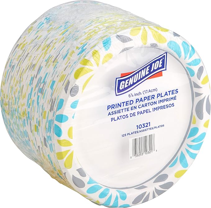 Genuine Joe Printed Paper Plates,7",125 Count (Pack of 4)