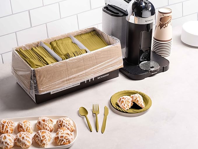 1000 Count Gold Silverware Set, 334 Forks, 333 Spoons, 333 Knives, Medium Weight BPA Free Disposable Plastic Cutlery Set, Bulk Combo Pack Flatware Set for Party Supplies