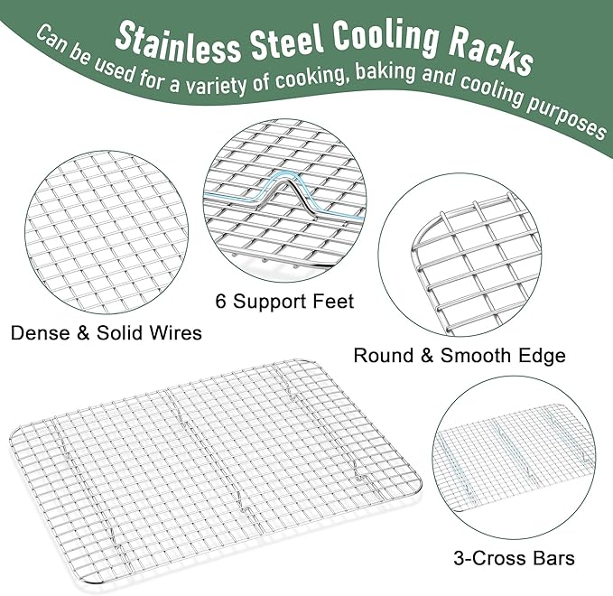 Baking Sheet with Wire Rack Set (1 Pan+1 Rack), Homikit 16" x 12" Stainless Steel Cookie Bacon Pan for Oven, Nonstick Jelly Roll Pan Baking Tray with Grid Cooling Rack for Cook Roast, Dishwasher Safe