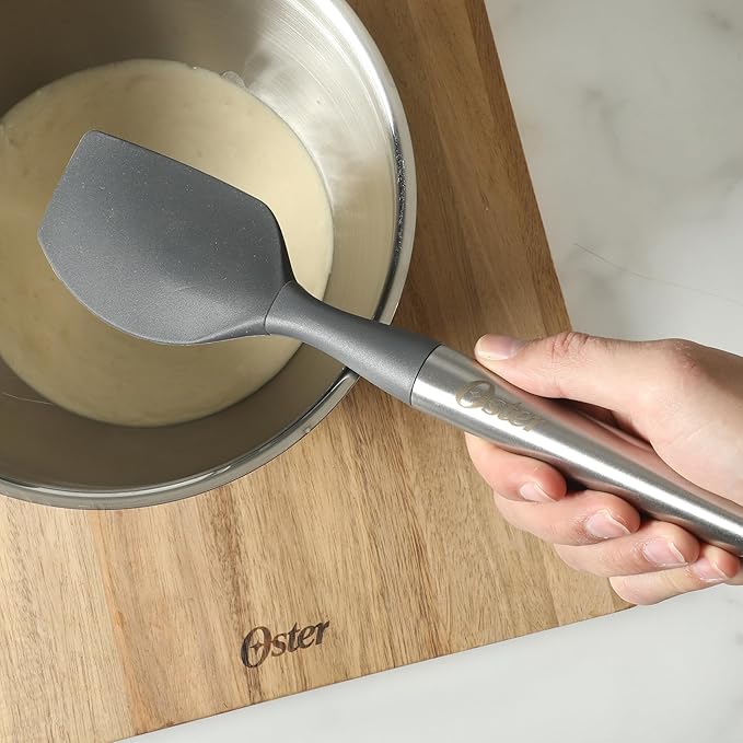 Oster Chadswyck 11” Silicone Turner Spatula, Heat Resistant Head, Stainless Steel Handle, Safe for Nonstick Cookware, Dishwasher Safe