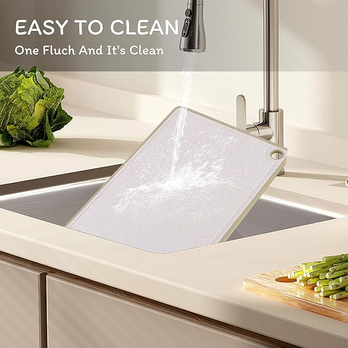 Cutting Board for Kitchen, Wheat Straw Fiber Cutting Board, Dish Washer Safe, w/Juice Grooves for Meat, Veggies,Easy Grip Handle, Non-slip Surface,Eco-friendly,Serveware Accessories 2 PACK