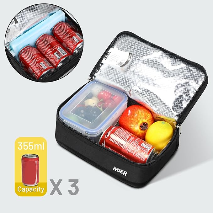 MIER Small Lunch Bag for Kids & Adults Compact Insulated Lunch Box Portable Thermal Mini Cooler for Work School Travel, Black