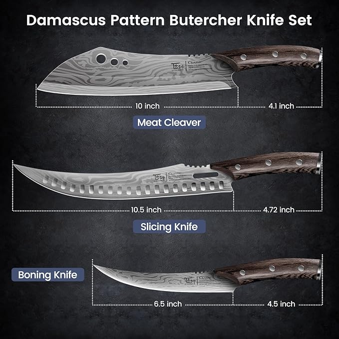 Butcher Knife Set, 3 PCS Kitchen Knives Set for Cutting, Meat Cleaver Chef Knife Set, Japanese Style High Carbon Steel Knives Set, Chopping & Slicing & Boning for Home and BBQ, Ideal Gift