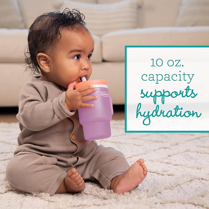 Infantino My 1st Tumbler, Durable Plastic Sippy Cup with Silicone Leak-Resistant Straw & Handle, for On-the-Go, BPA-Free Transition Cup, Seashell & Lavender, 2-Pack