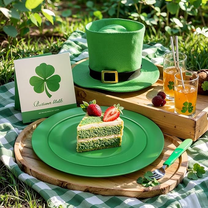 FLOWERCAT 60PCS Green Plates & St. Patrick's Day Plates - Heavy Duty Dark Green plates Disposable for St. Patrick's Party&Easter- Include 30PCS 10.25" Dinner Plates & 30PCS 7.5" Dessert Plates